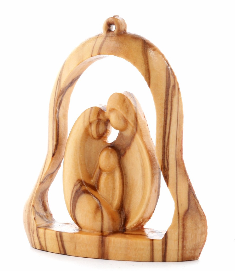 Olive Wood Ornament_ Holy Family in Bell Frame