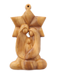 Olive Wood Ornament_ Holy Family with Star Background