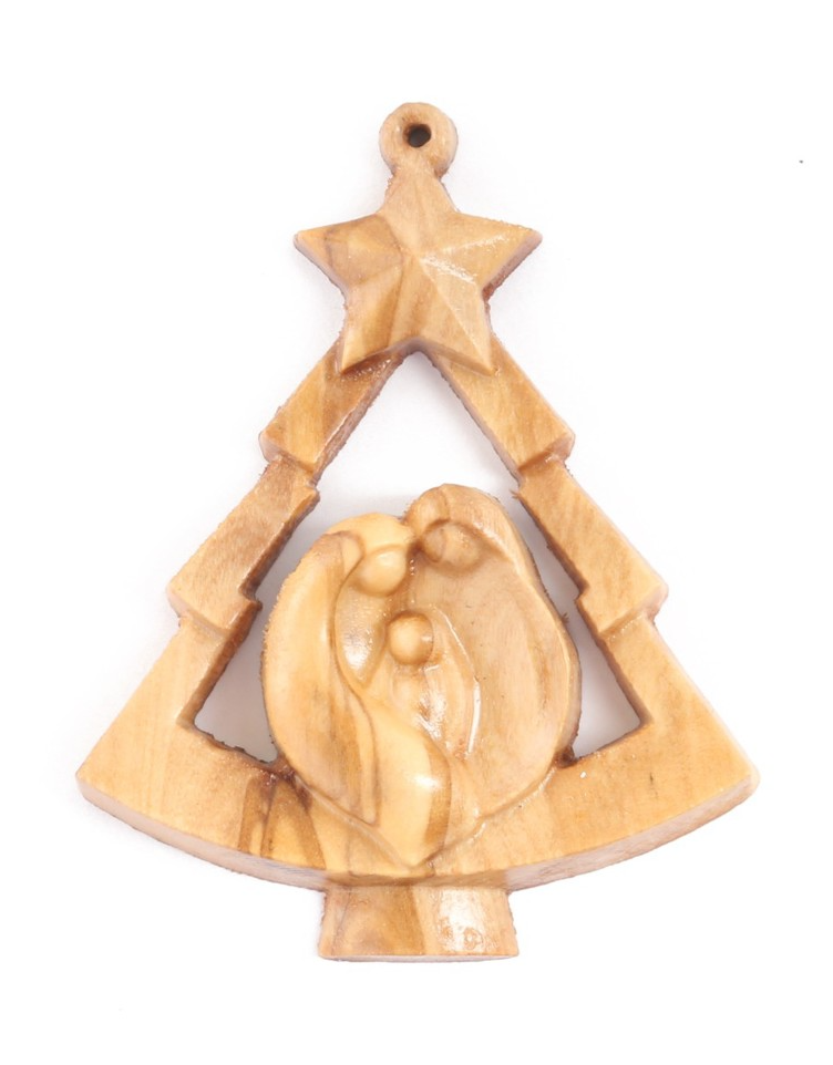 Olive Wood Ornament_ Holy Family in Christmas Tree