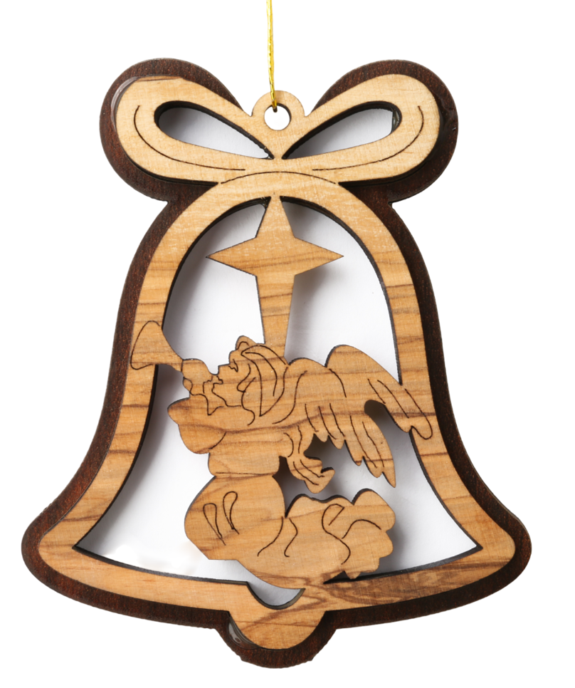 Olive Wood Ornament_ Double Layered Bell with Angel