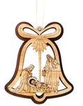 Olive Wood Ornament_Double Layered Bell with Nativity Scene