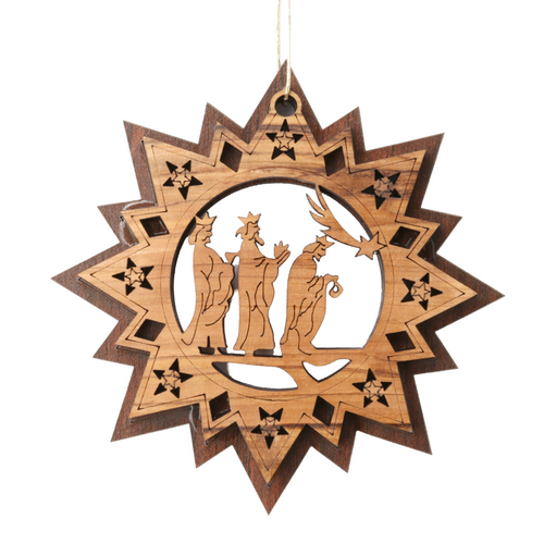 Olive Wood Ornament_ Double Layered Star with Three Wise