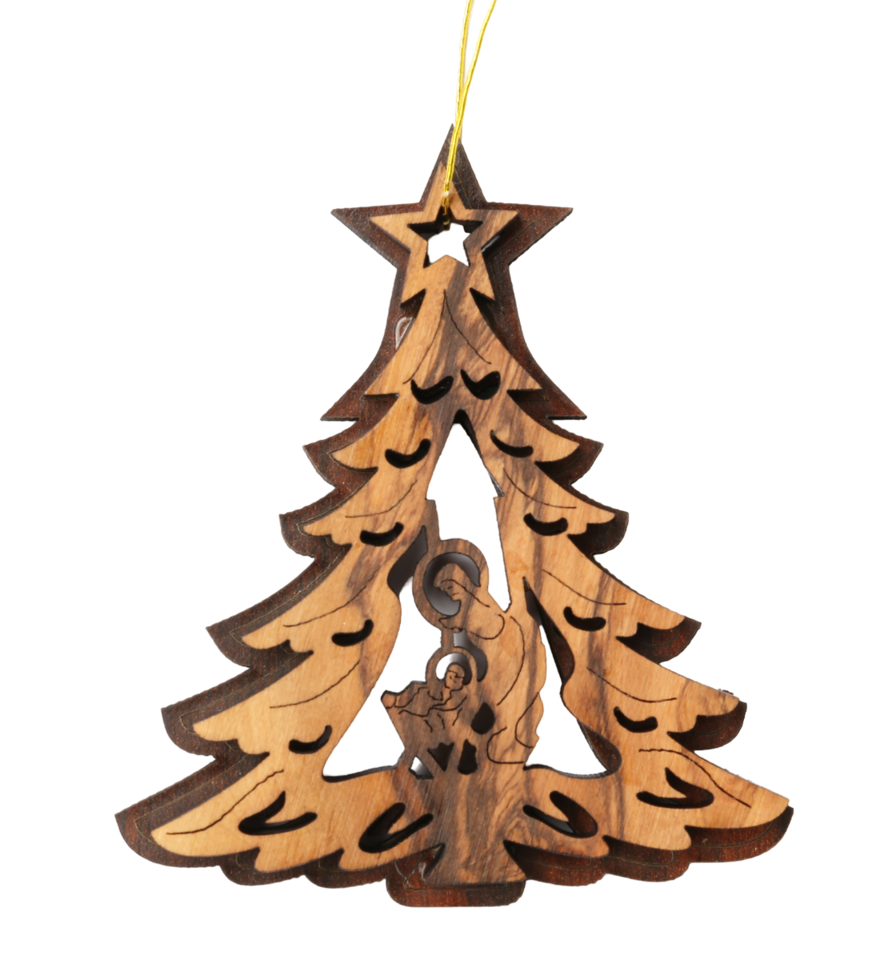 Olive Wood Ornament_ Double Layered Christmas Tree with