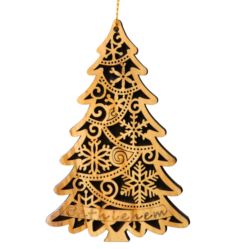 Olive Wood Ornament_ Christmas Tree with Snow