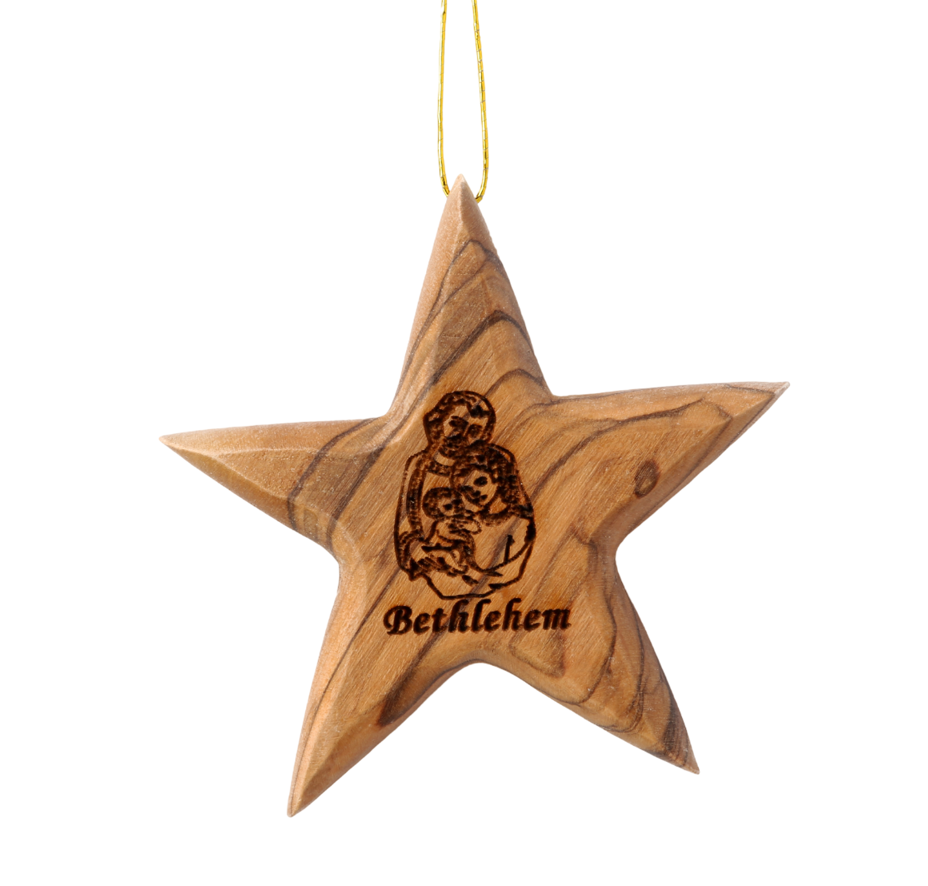 Olive Wood Ornament_ Star of Bethlehem with Laser-engraved