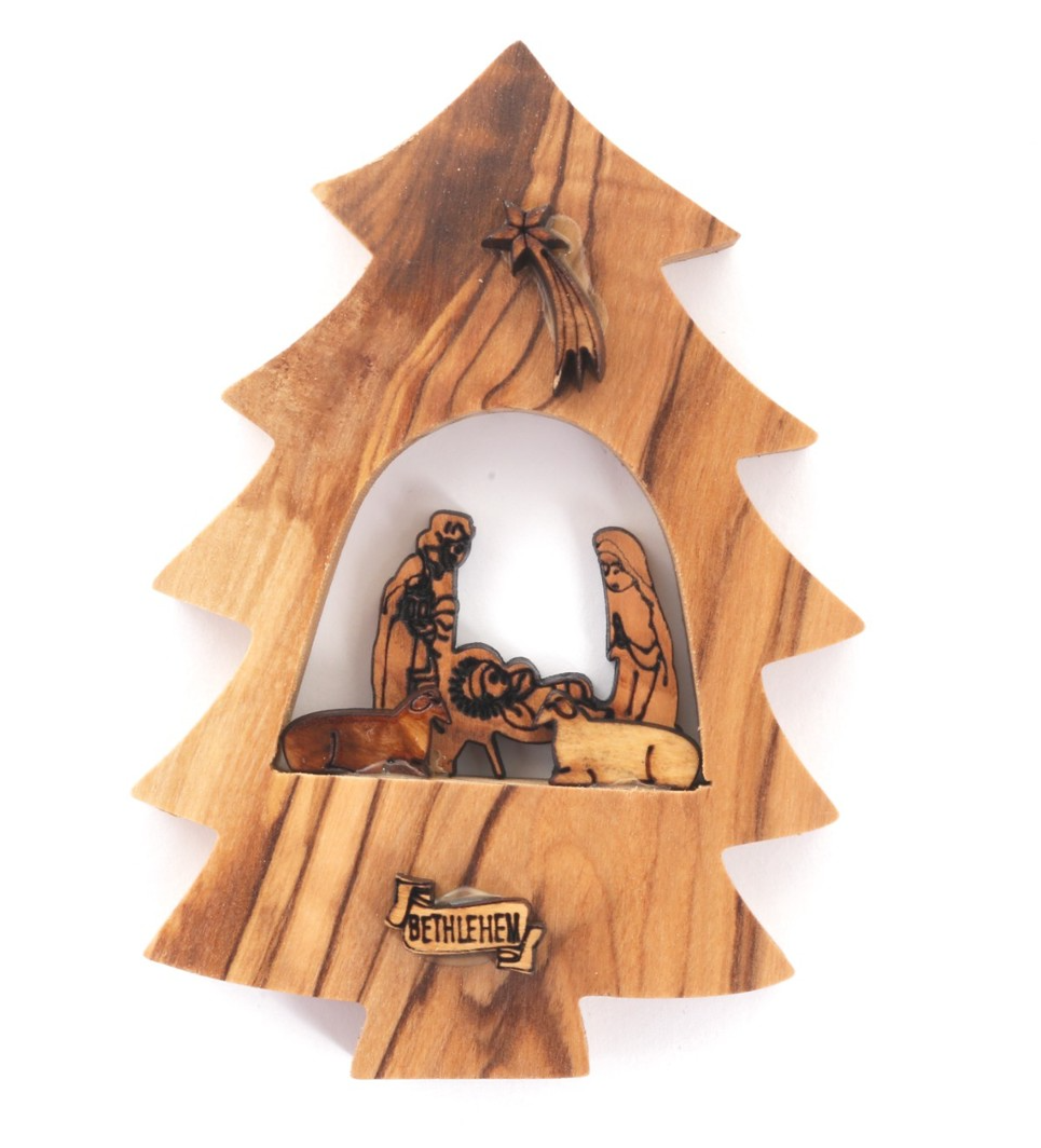 Olive Wood Ornament_ Nativity Scene in Christmas Tree