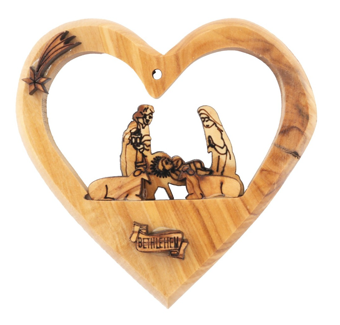 Olive Wood Ornament_ Nativity Scene in Heart