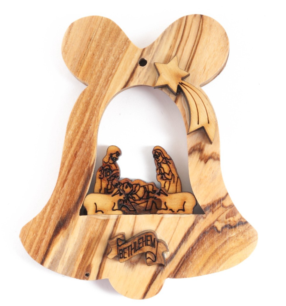 Olive Wood Ornament_ Nativity Scene in Bell