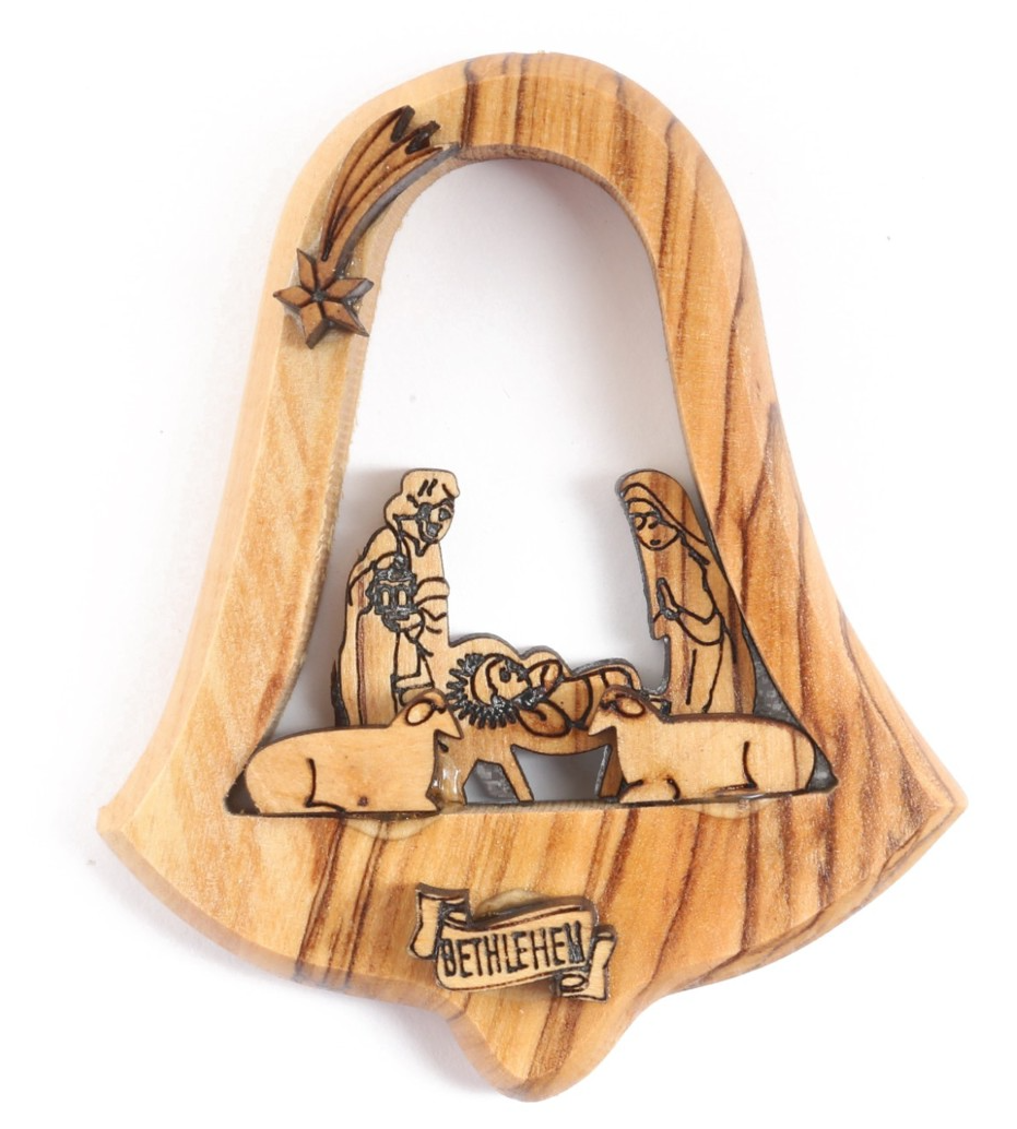 Olive Wood Ornament_ Nativity Scene in Bell