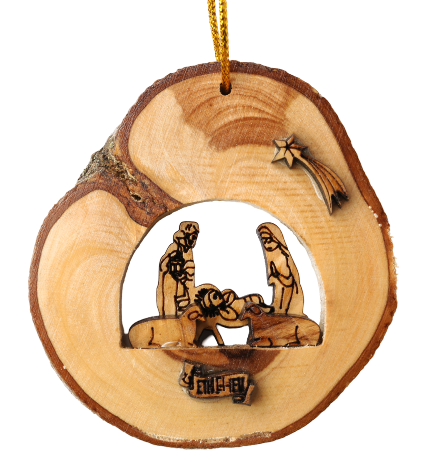 Olive Wood Ornament_ Natural Nativity Scene
