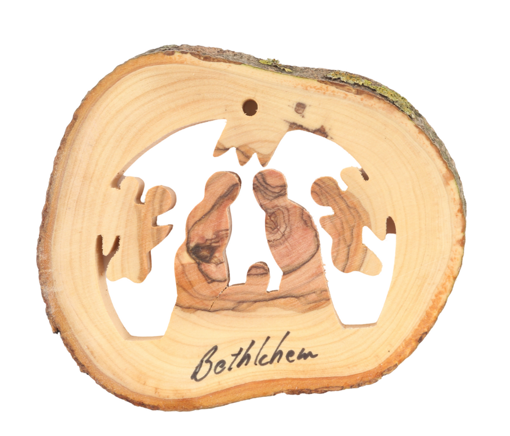 Olive Wood Ornament_ Natural Nativity Scene