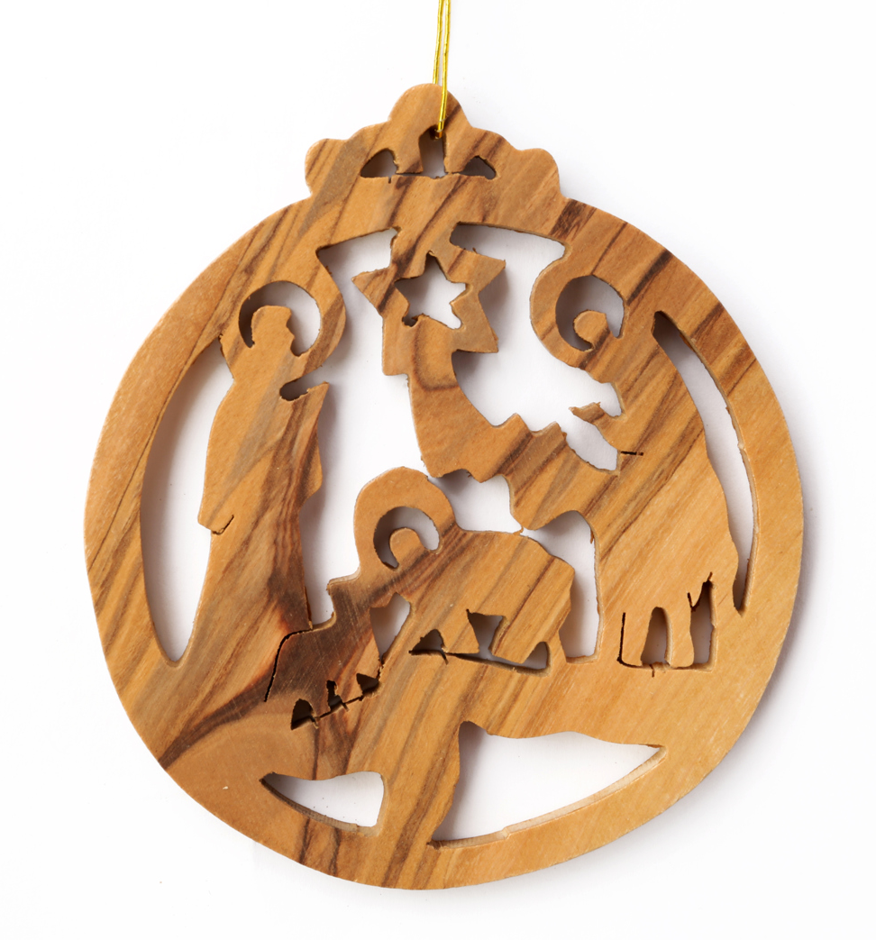 Olive Wood Ornament_ Nativity Scene in Cirlce