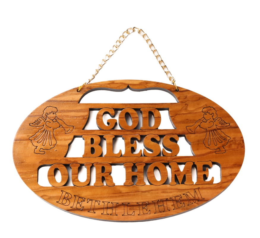 Olive Wood Ornament_ "God Bless Our Home" Plaque