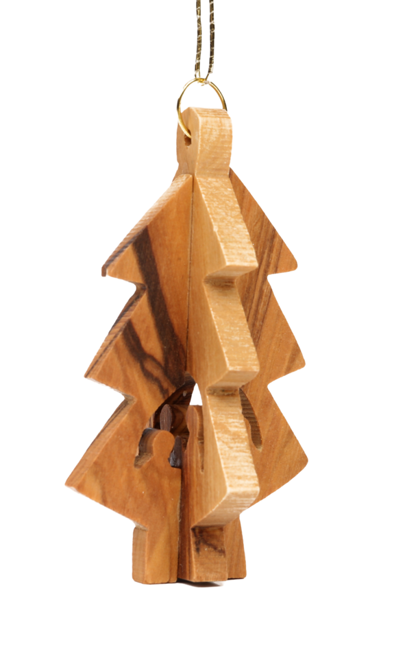 Olive Wood Ornament_ Thick 3D Christmas Tree
