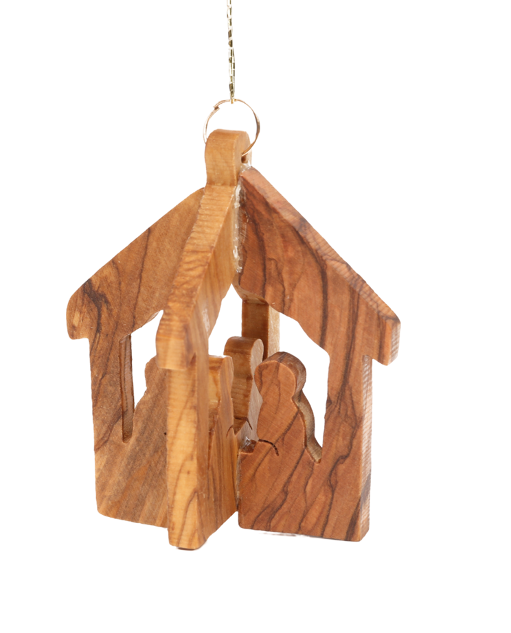 Olive Wood Ornament_ Thick 3D Nativity Scene