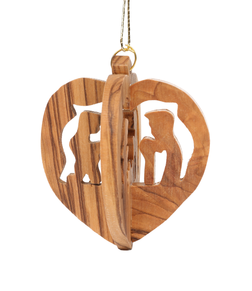 Olive Wood Ornament_ Thick 3D Heart