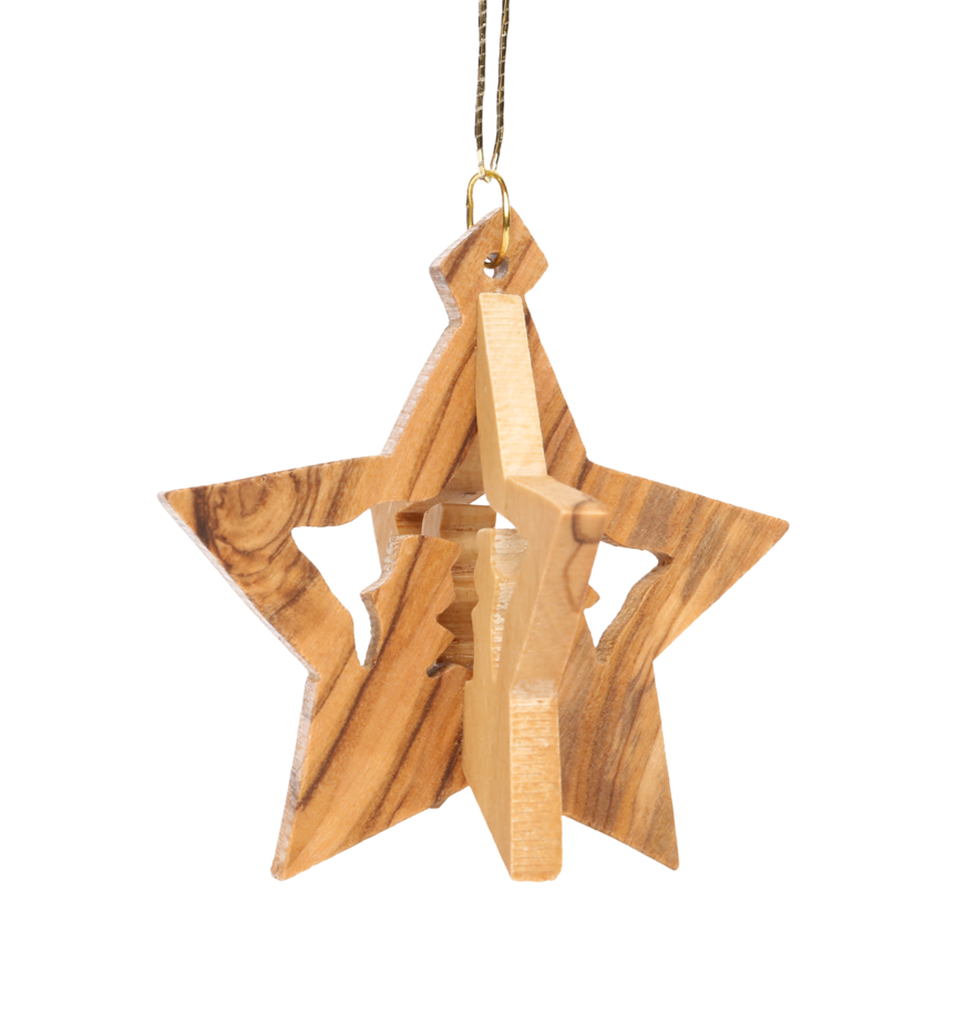 Olive Wood Ornament_ Thick 3D Star