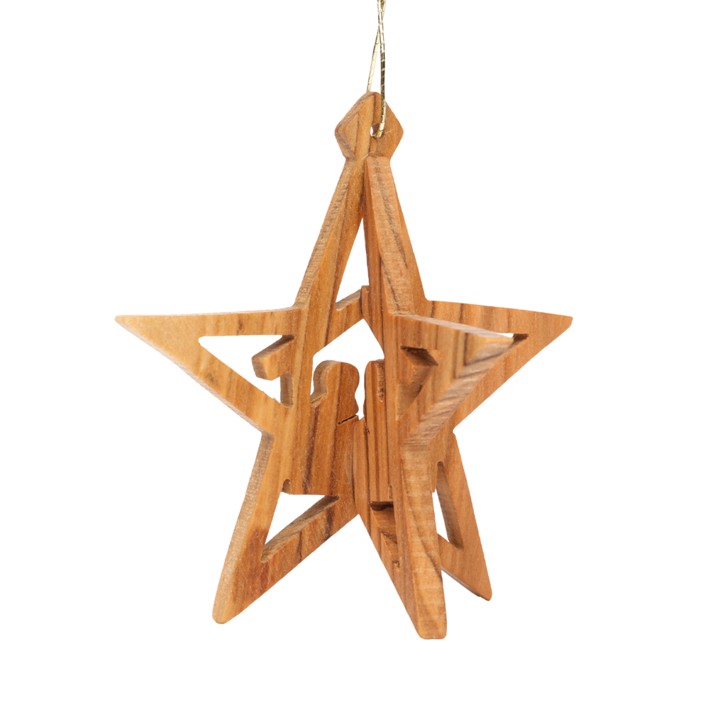 Olive Wood Ornament_ Thick 3D Detailed Star