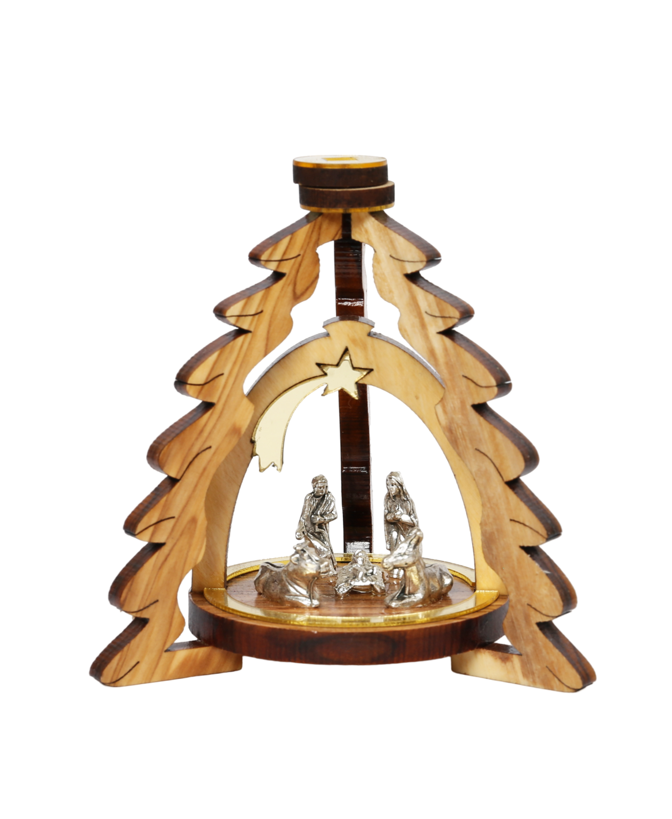 Olive Wood Ornament_ 3D Christmas Tree with Silver