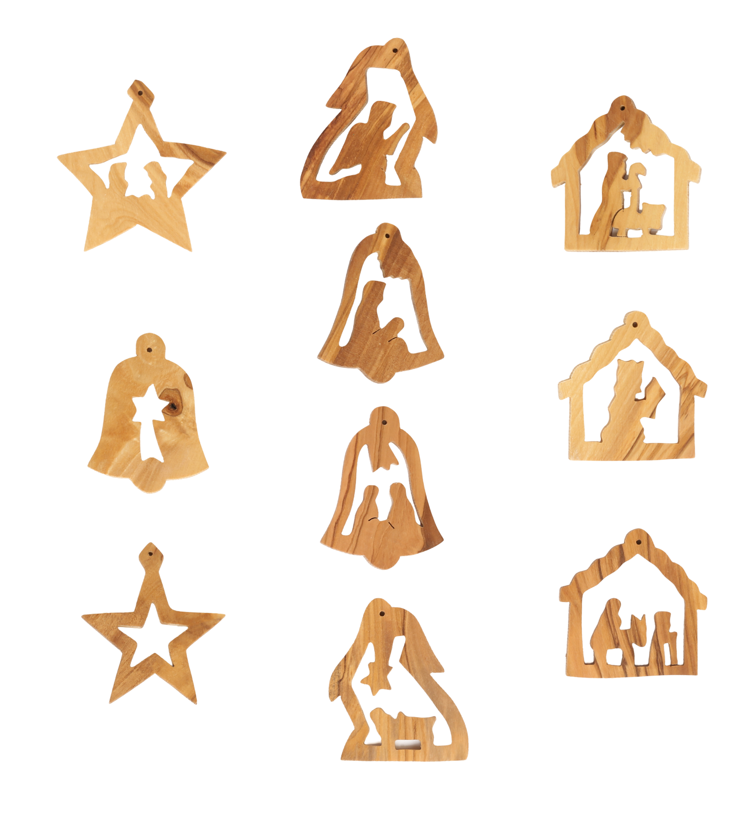 Olive Wood Ornament_ Set of 10 Diverse Ornaments_ Small