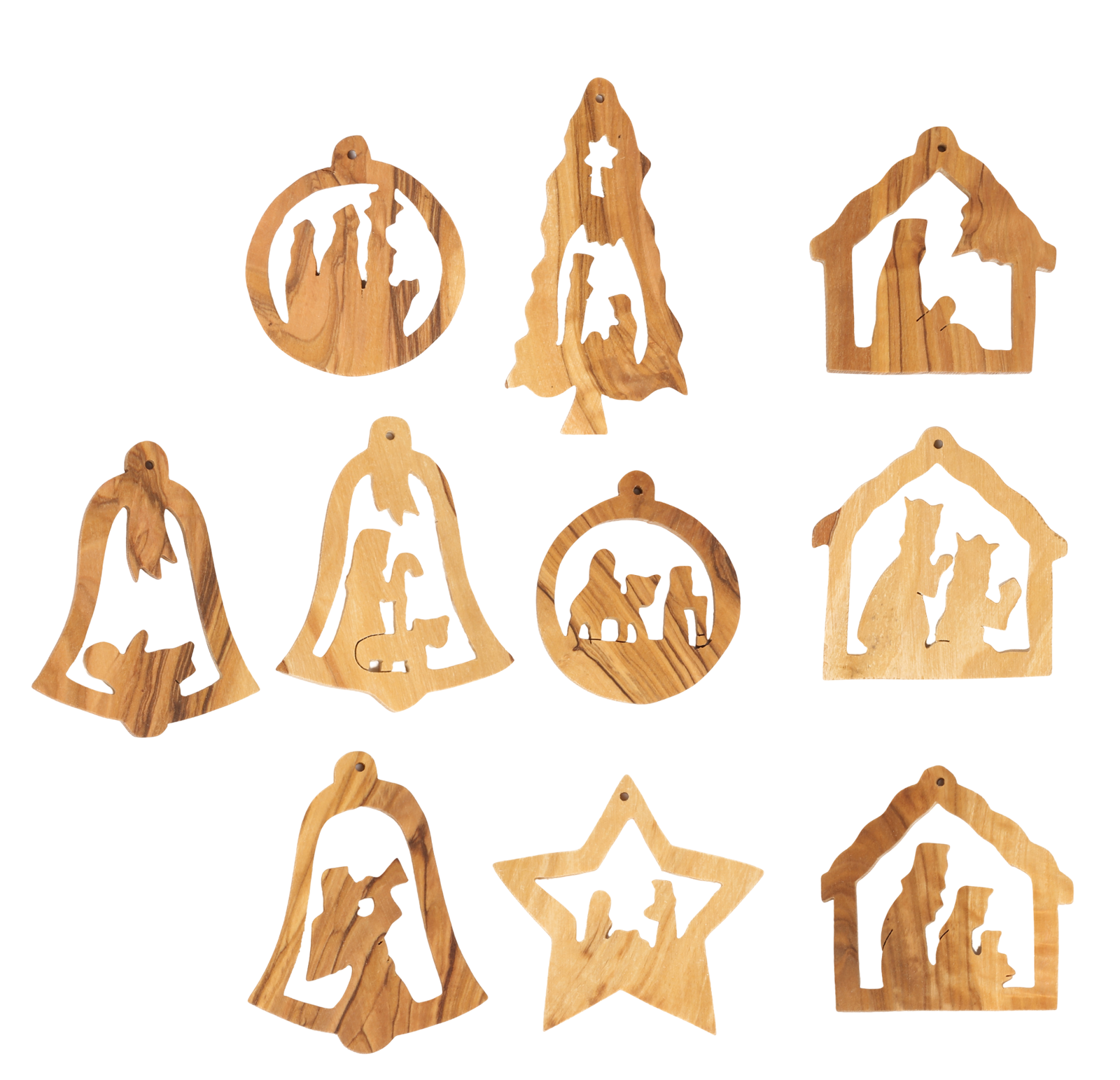 Olive Wood Ornament_ Set of 10 Diverse Ornaments_ Large