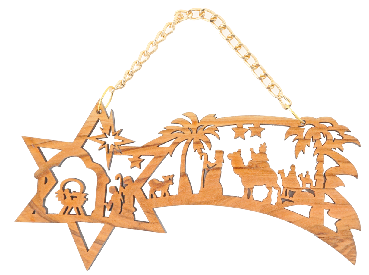 Olive Wood Ornament_ Nativity Story in Star of