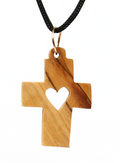 Olive Wood Pendant_ Cross with Hollow Heart