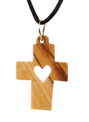 Olive Wood Pendant_ Cross with Hollow Heart