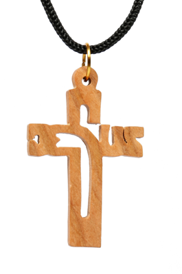 Olive Wood Pendant_ Cross with Jesus Cut Out