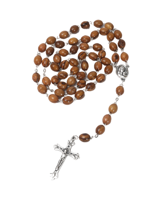Olive Wood Rosary_ Virgin Mary with Jerusalem Soil Centerpiece