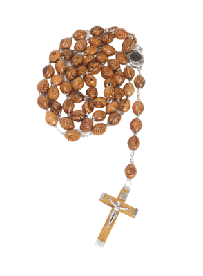 Olive Wood Rosary_Carved Beads and Jerusalem Soil