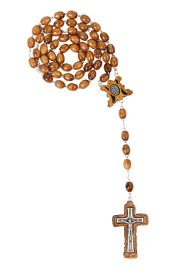 Olive Wood Rosary_ Silver Oxide Icon and Cross