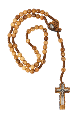 Olive Wood Rosary_ Heart Centerpiece with "God Bless Our