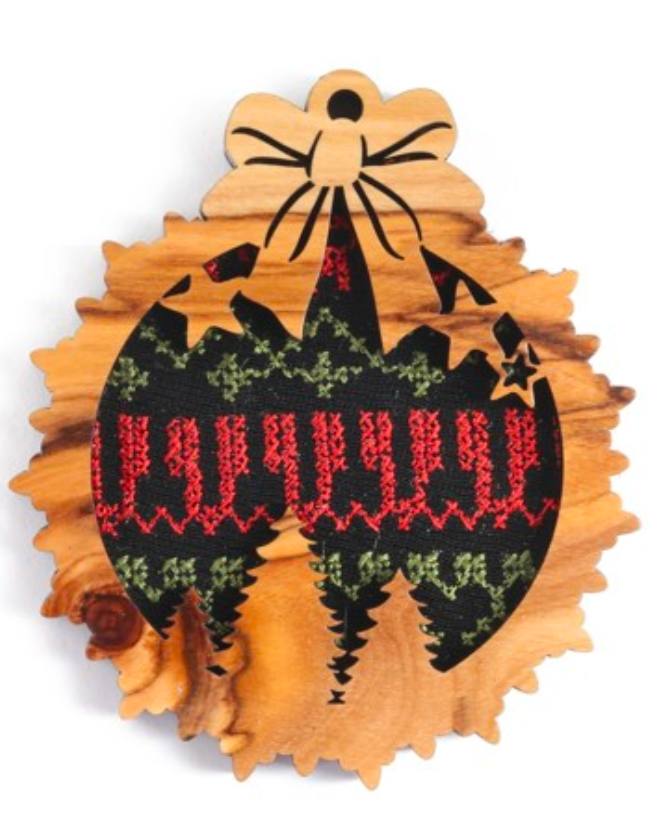 Olive Wood Ornament Fitted with Traditional Embroidery